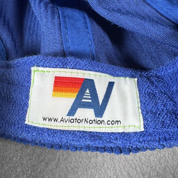 Aviator Nation Hat Cap Snap Back Blue Corduroy Mountain Patch Retro Stripe Mens - Picture 12 of 12